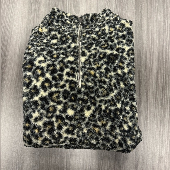 LOFT Leopard Print Sherpa Fleece Zip Sweatshirt Women’s Size Small - Picture 8 of 9